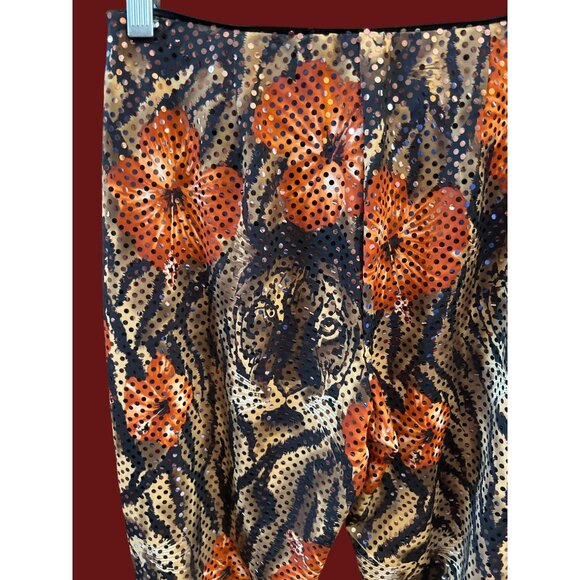 Y2K Vintage Cache Junglecore Sequin Floral Animal Print Pants Size 2 Maximalist - Picture 4 of 5